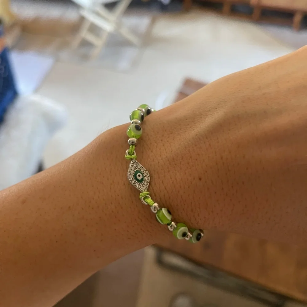New Evil Eye Bracelet green crystal face tie